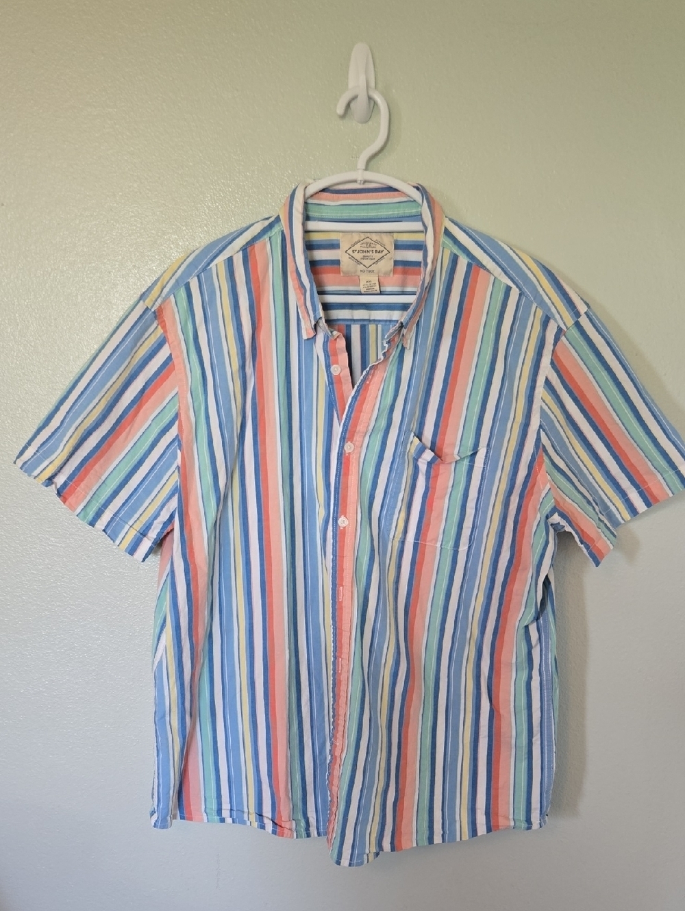St. John's Bay | Colorful Striped Button Down Short Sleeve Shirt Size XXL